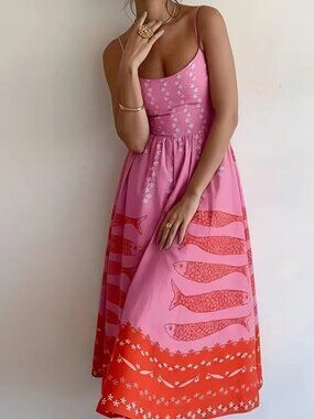 Shades Of Pink Geometric Fish Cami Maxi Dress